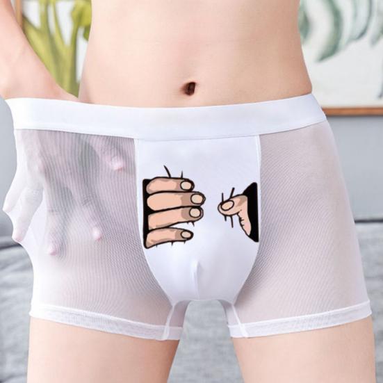 Men Boxers U Convex Breathable Stretchy Mid Waist Thin Anti-septic Squeeze Hand Print