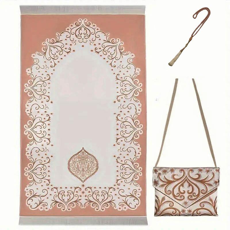3PC жаккардовый узор молитвенный коврик портативная сумка для хранения паломнические принадлежности бусины исламский подарок доступно несколько вариантов кофейный