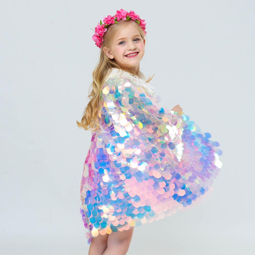 2019 new girls mermaid cape European and American foreign trade shiny beads cute princess sweet cape
