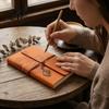 Retro Design Journal Vintage Faux Leather Journal A5 A6 A7 6 Ring Loose-Leaf Notebook Refillable with Metal Leaf Pendant for Writing Sketching,