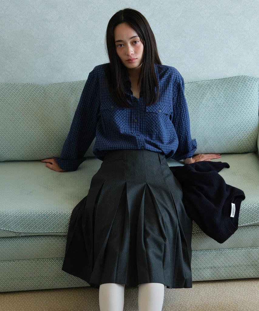 Tudument Box Pleats Midi Skirt_Charcoal