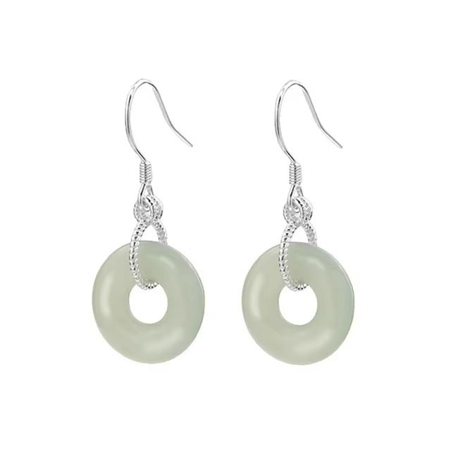 PANJBJ 925 Sterling Silver Rose Hotan Jade Earring for Women Girl Ethnic Style Versatile Temperament Jewelry Gift Dropshipping