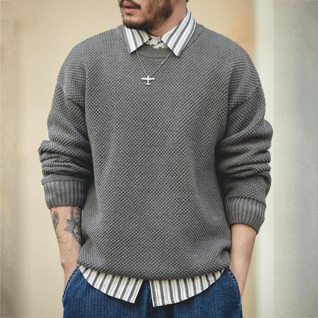 MADEN Knit Retro Pineapple and Warm for and Solid Long Sleeve Top Men's Sweater, Knit, Comfortable, Warm, Spring, Autumn, Winter, Stylish, Warm,