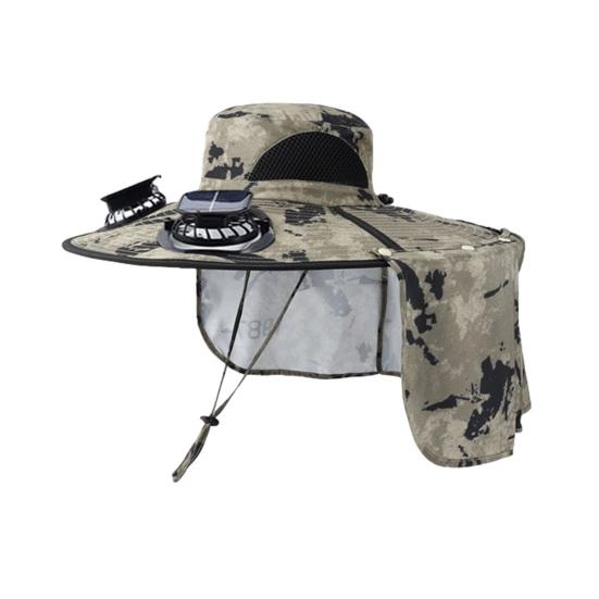 

Solar Fan Hat with Neck Flap UV Protection Hat with Solar Fan USB Rechargeable Breathable Men Summer Outdoor Fishing Wide Brim Bucket Cap D