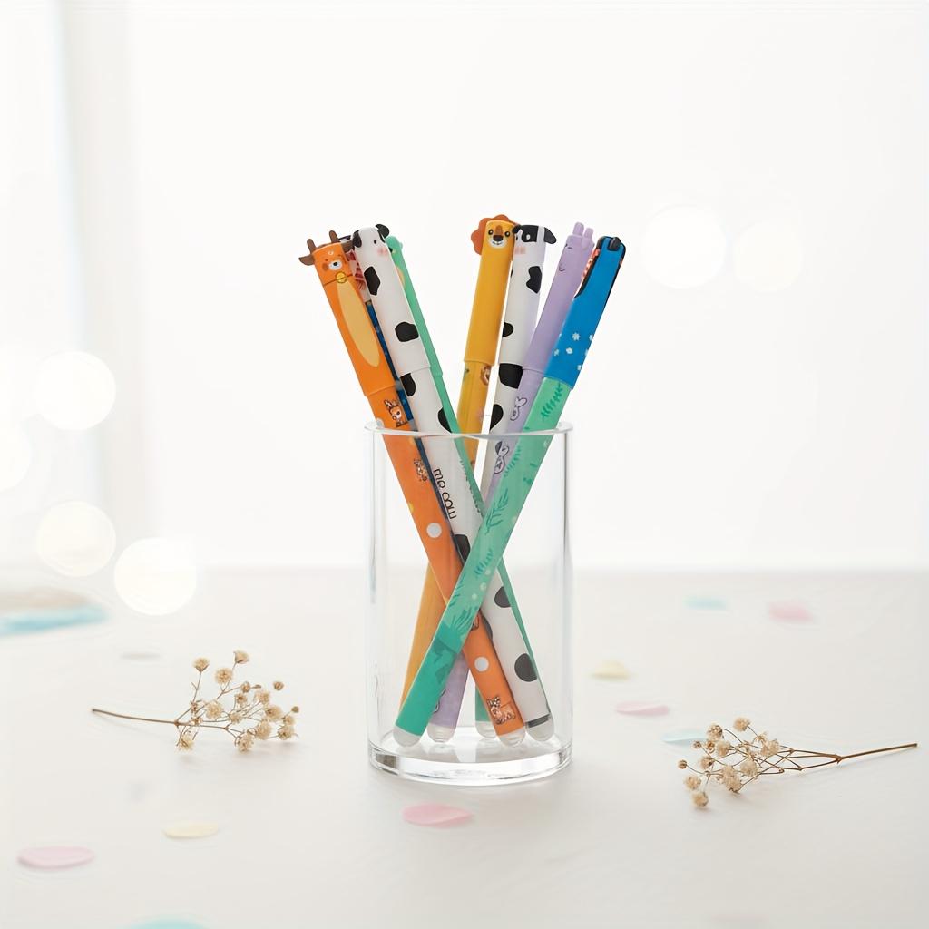 8 Pezzi Penne Gel Colorate Cancellabili Punta Sferica 0.5mm Facili da Cancellare Disegno Animale Adorabile con Elefante Leone Coniglio