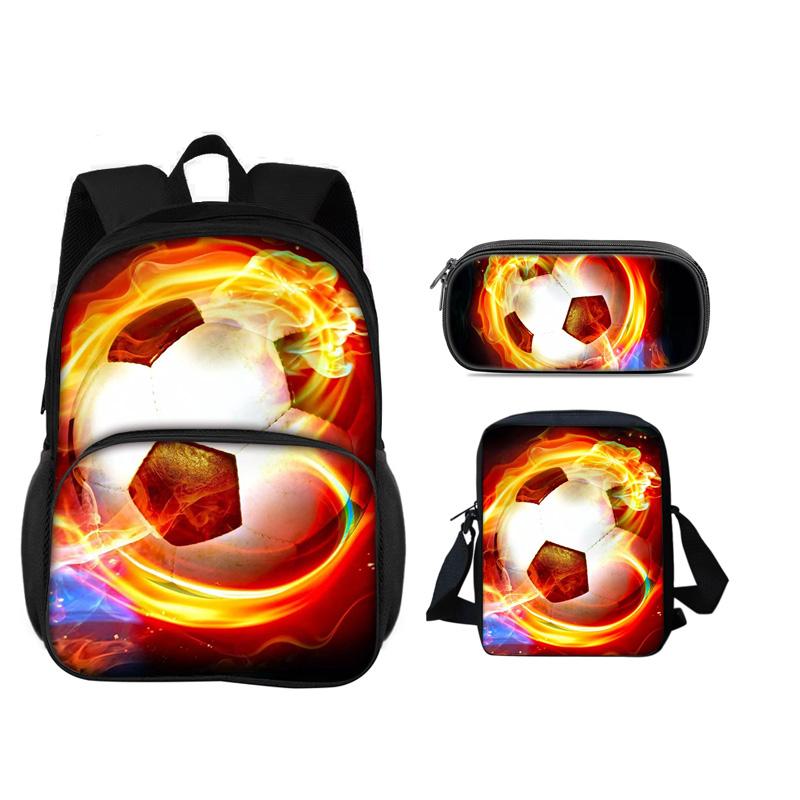 Soccer New Round Front Bag Backpack Pencil Case Shoulder Bag 3Pcs Set the Best Companion for Male and Female Students In School