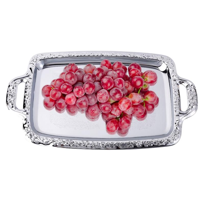 Luxury Stainless Steel Storage Tray with Handle Cosmetic Jewelry Display Plate Hotel Restaurant Serving Dish Silver