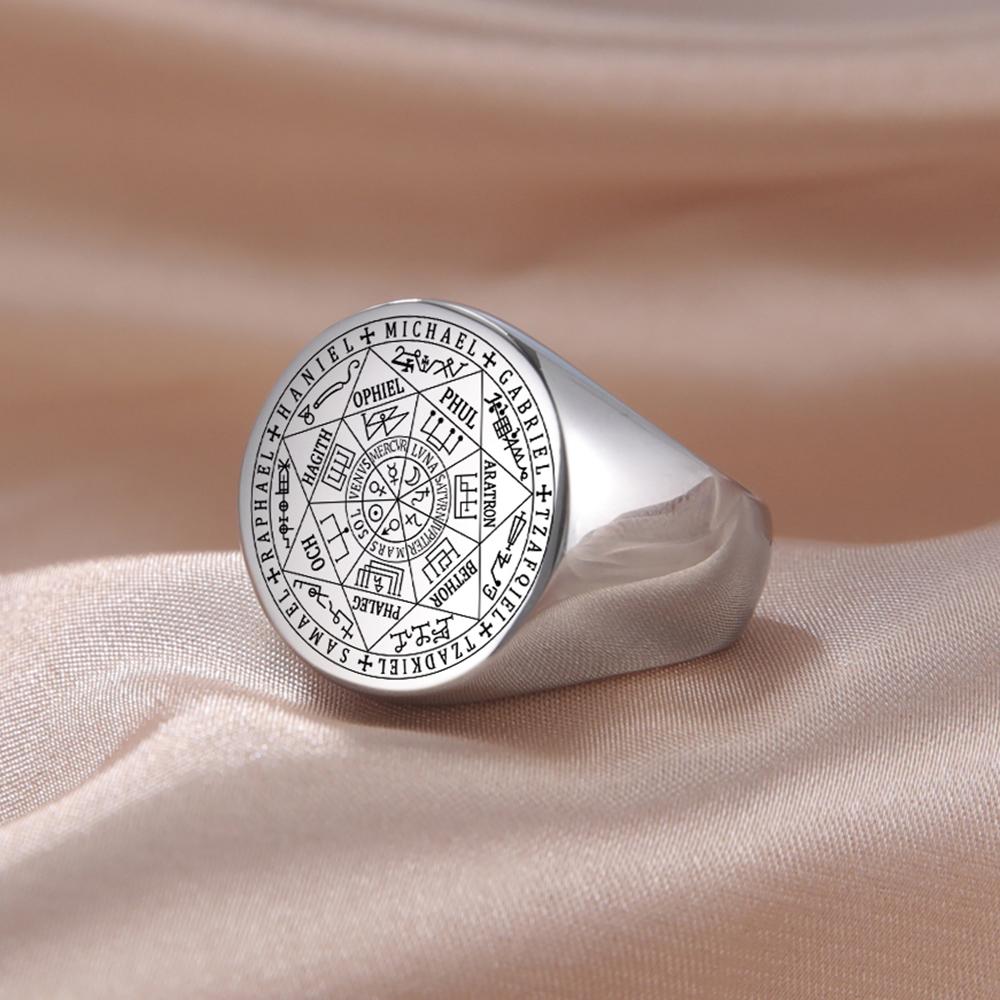 Seal of The Seven Archangels Viking Ring Secret of Universe Rings for Men Stainless Steel Solomon Kabbalah Talisman Jewelry
