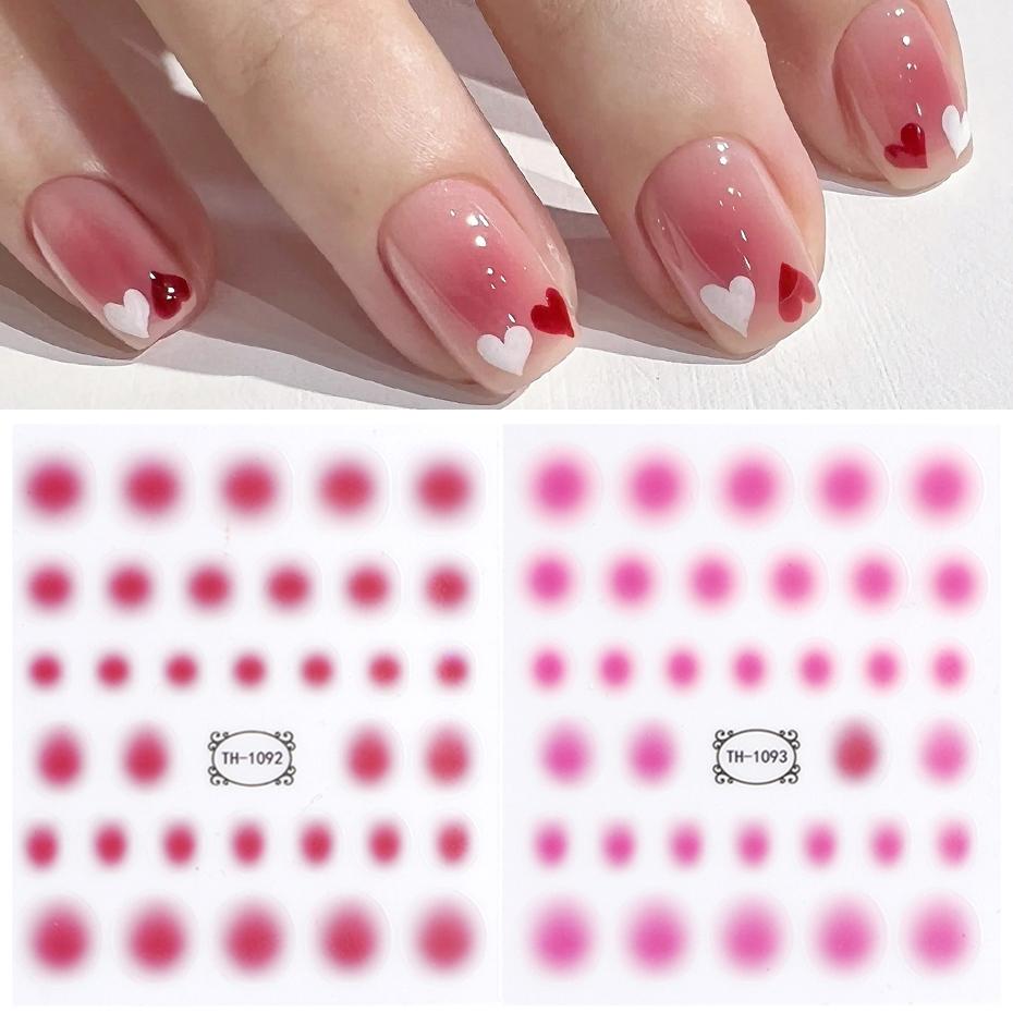 Gradient Nail Sticker 3D Jelly Red Powder Blusher Slider Round Halo Dye Cute Ombre Nail Design Translucent Gel Polish Wraps Deca