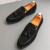 Trendy New Purple Brown Tassel Loafers New Men's Pointed Suede Leather Shoes Designer Formal Wedding Dress Homecoming Footwear