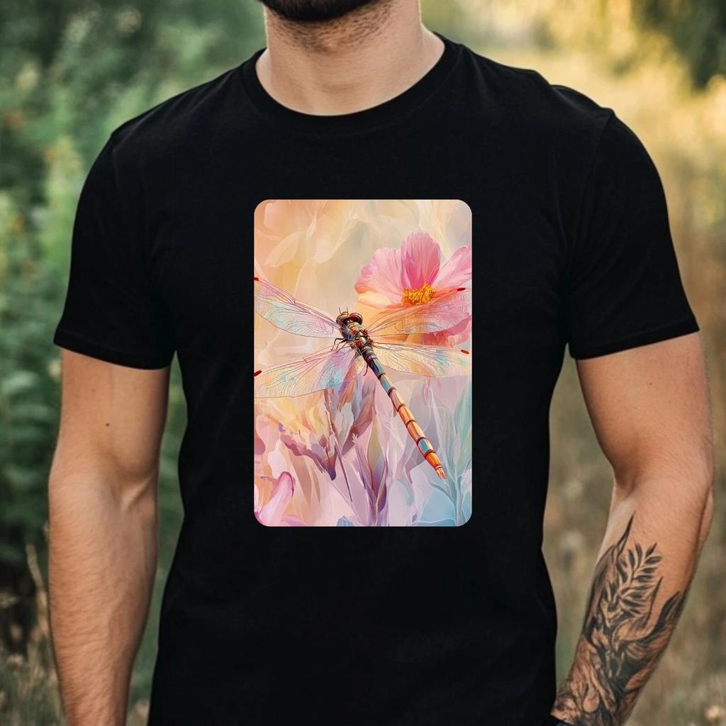 T-Shirt Herren Libelle mit Blume Motiv Baumwolle Größe XS bis 5XL