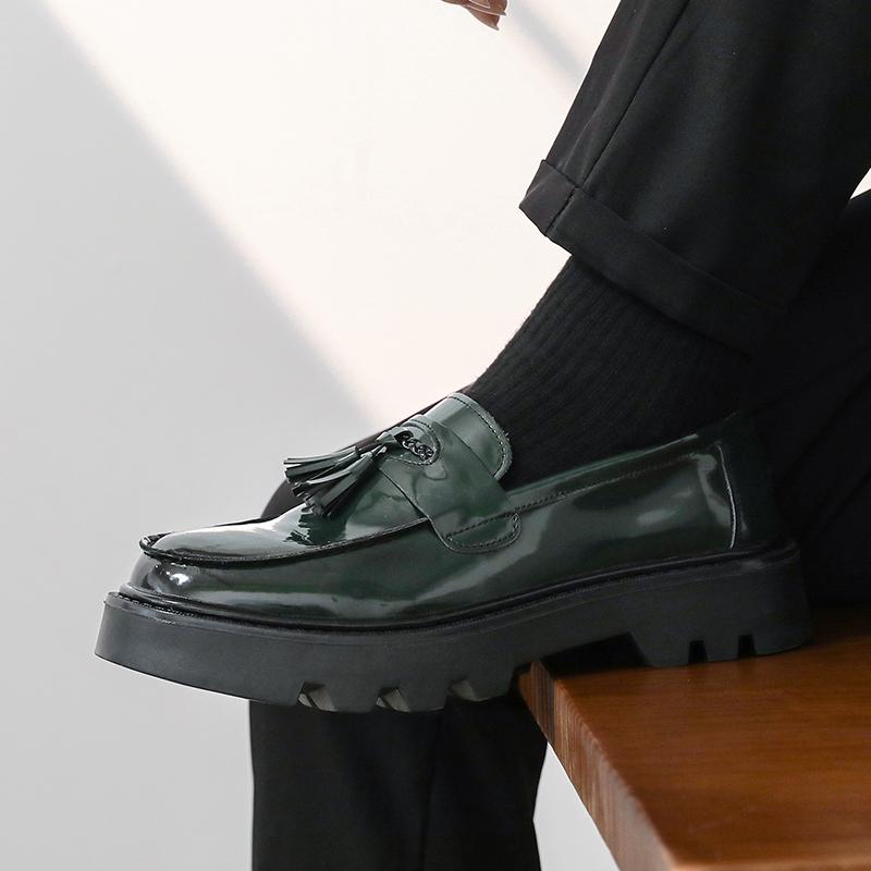 Korean Style Handmade Production Men's Tassel Design Casual Loafer Gathering Comic Exhibition Thick Soled Round Toe Shoe