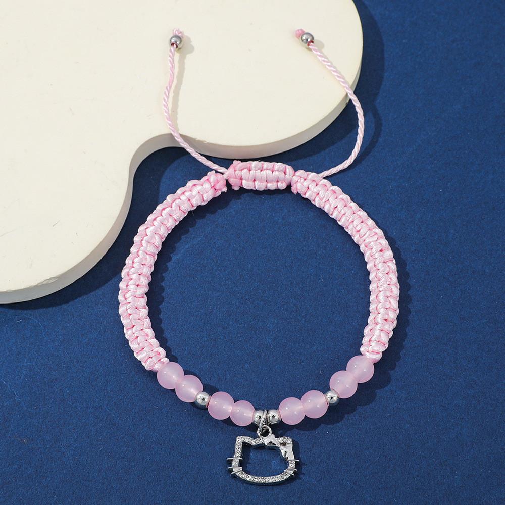 Hello Kitty Herzförmiges Kristallperlenarmband mit Magnetverschluss für Damen Freundschaftsschmuck