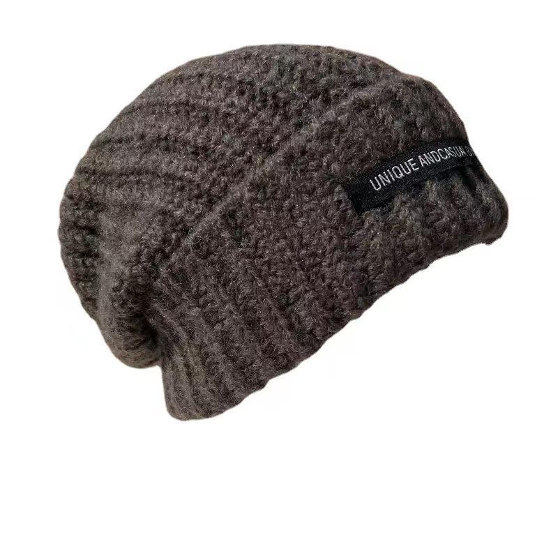 Big Head Circumference Thick Wool Hat Women's Autumn and Winter New Thickened Warm Ear Protectors Knitted Hat Showing a Small Face and Cold-proof Gray