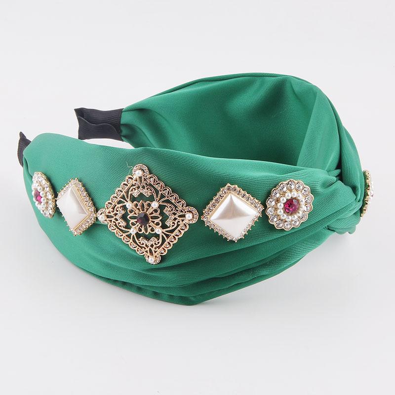 Sponge Green Crystal Rhinestones Hairband For Women Luxury Bohemian Fashion Headband Temperament Wedding Party Accessoories