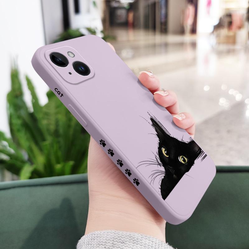 Cold Black Cat Phone Case For iPhone 16 15 14 13 12 11 Plus Pro Max Mini X XR XS Plus Liquid Silicone Cover