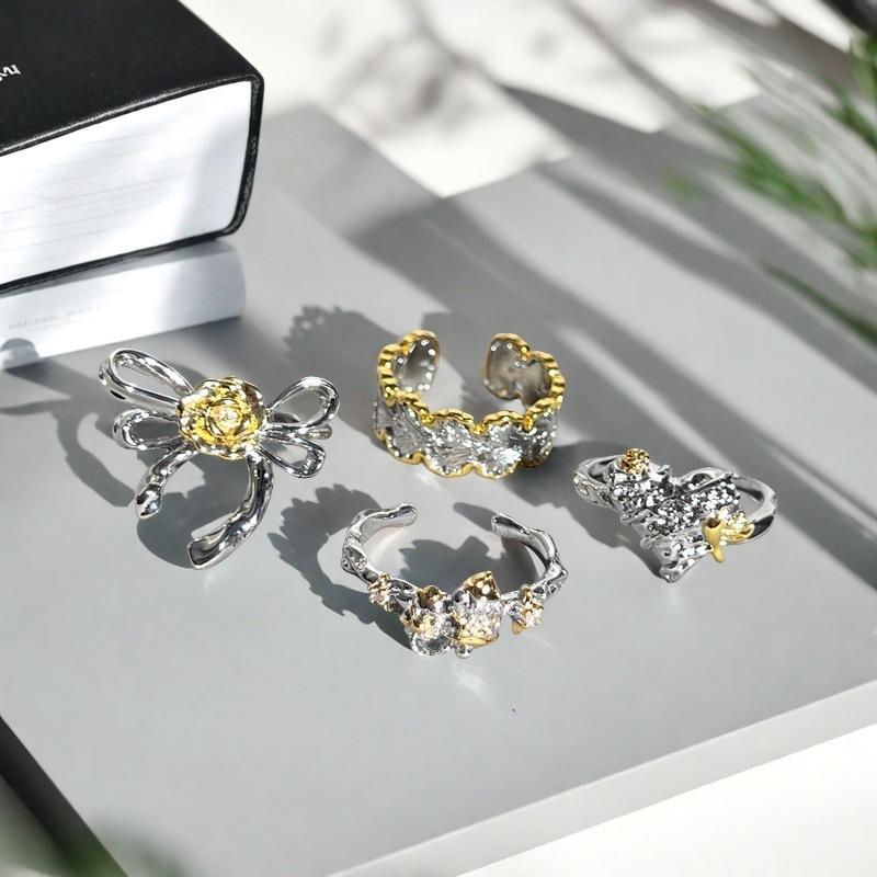 Mittelalterliches Französisches Nischen-Design Farbseparation Gänseblümchen Öffnungsring Schleife Hochwertiges Gefühl Personalisierter Mode-Ring