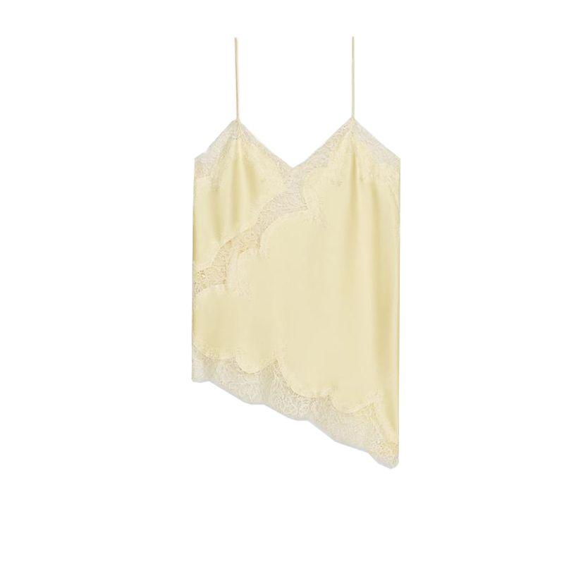 Summer New Women clothes Casual Style V-neck Asymmetric Hem Lace Decorative Underwear Style Top 5919105