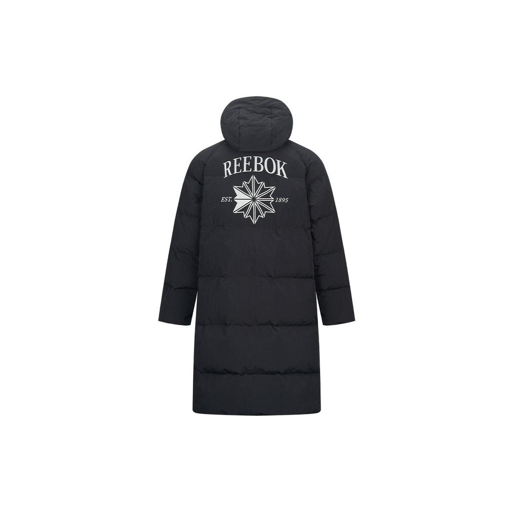 Reebok American Minimalist Trend Solid Color Comfortable Versatile Warm Letter Logo Printed Long Down Jacket Unisex Outerwear Black 24FRM201UGH0