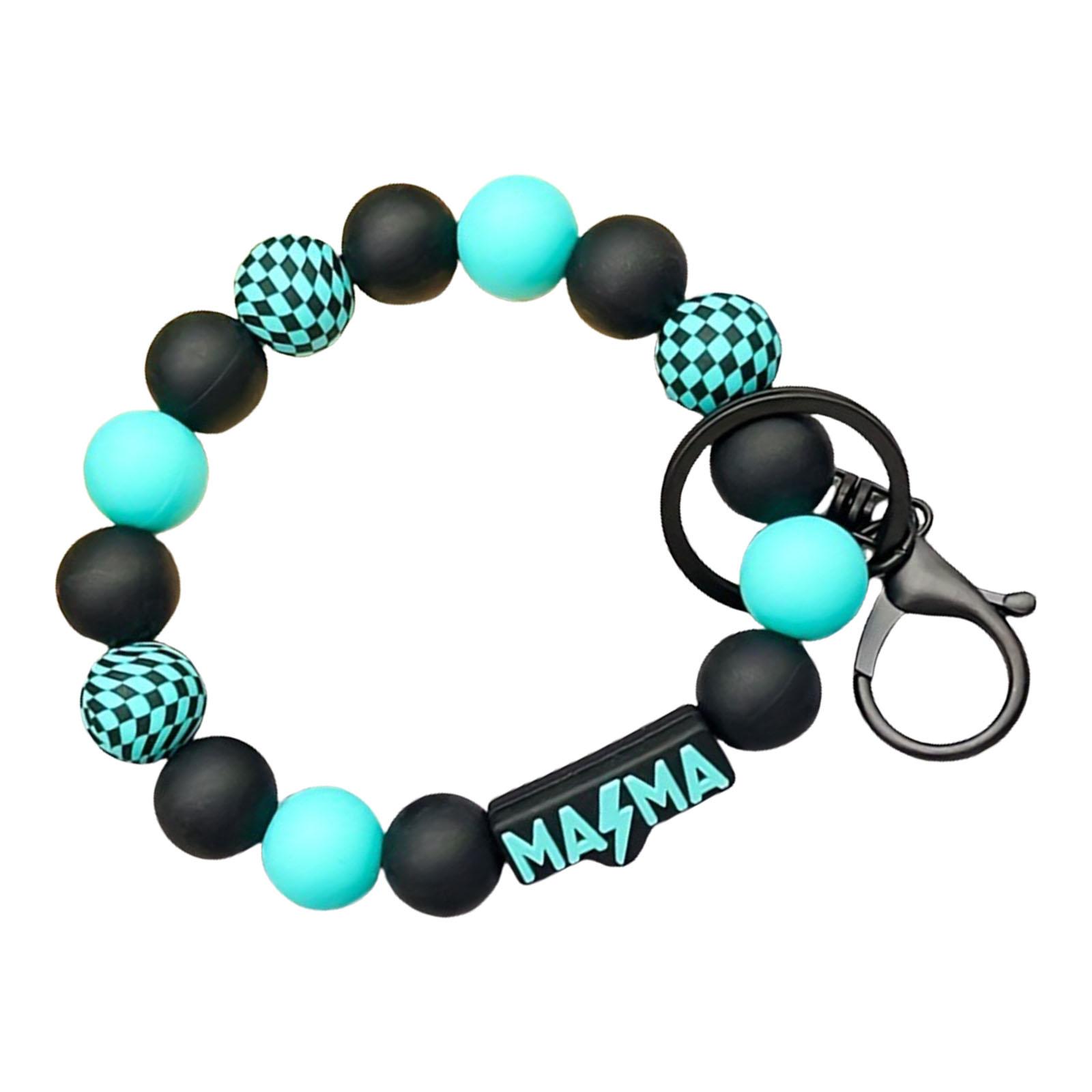 

Silicone Mom Bracelet Keychain Wristband Checkerboard Design Beaded Jewelry Gift For Mothers Day Birthday Christmas синий