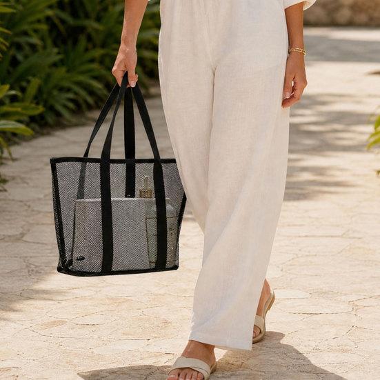 Mesh Beach Bag, Large Capacity Foldable Tote Bag, Sandproof Dirt-Resistant Portable Fitness Shower Bag, for Beach And Swimming Pool