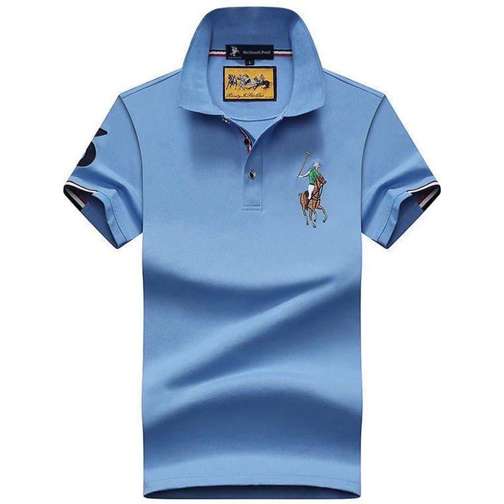 TrendHub Polo Shirt Men Cotton Mens Short Sleeve Solid Color Embroidery Business Casual Polo Shirt