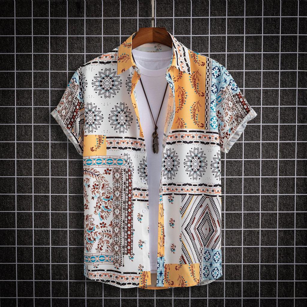 2022 Ethnic Style Men's Casual Print Short-Sleeve Shirt