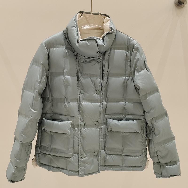 Autumn and Winter New Fashion Stand-up Collar Double-sided Wear Pressed Rubber Double-breasted Down Jacket Women's Short Winter Coat Tide