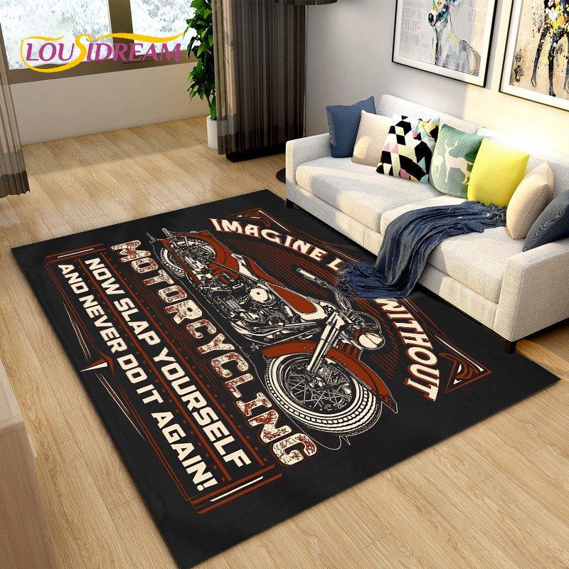 Retro Vintage Motorcycle Area Rug Large,Carpet Rug for Living Room Bedroom Sofa,Kitchen Bathroom Doormat Non-slip Floor Mat Gift