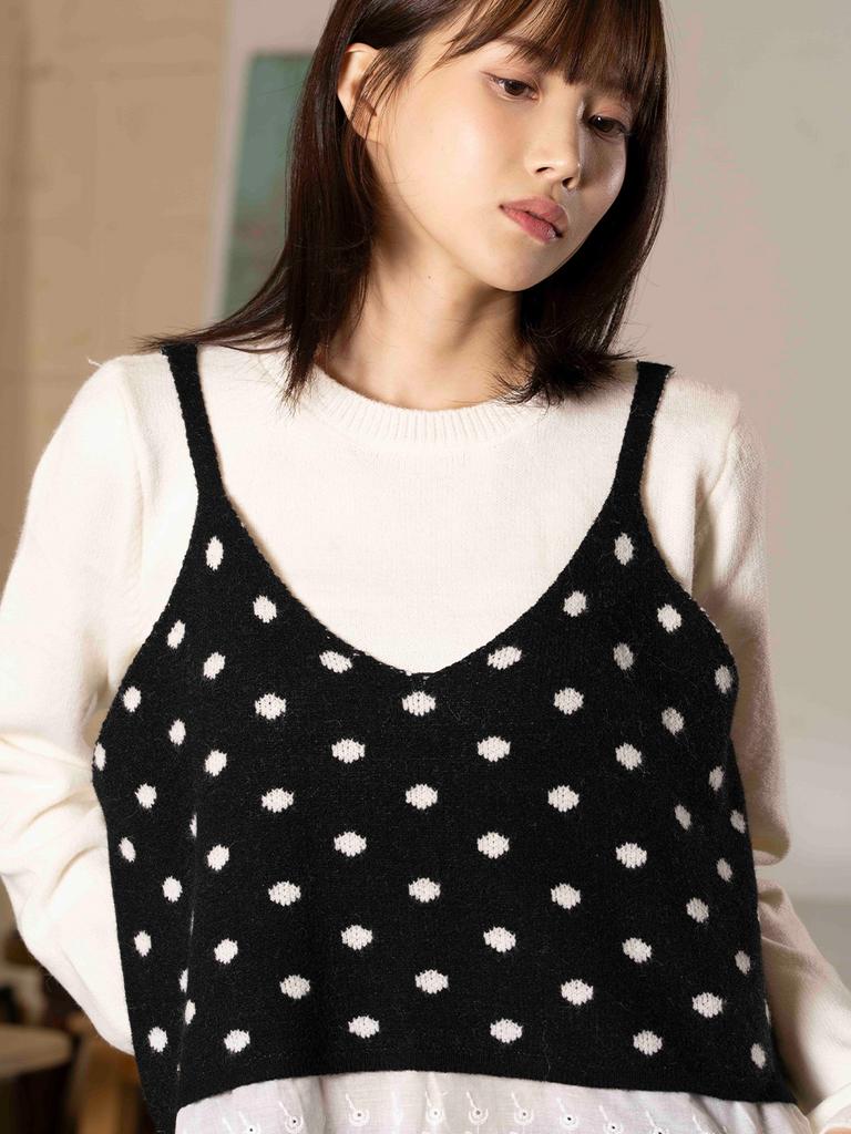THE GREEN LAB Dot Lace Top Layered Set [Black]