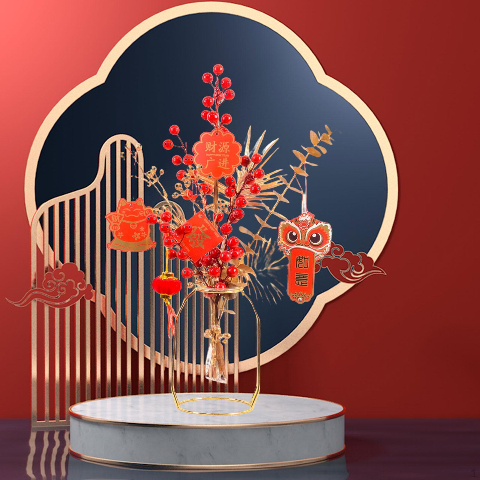 Chinese Year Decoration, Artificial Berries Branches Lucky Tree Ornament Simulation Potted Aureate Fruit