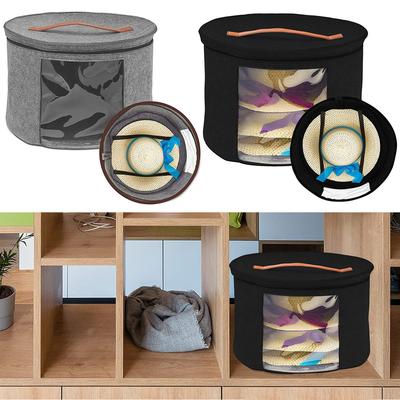 Boîtes à Chapeaux Rangement Grande Boîte à Chapeaux en Feutre Rangement Rond Pliable Porte-Chapeau Voyage Chapeau de Voyage avec Fenêtre Visible Pour Homme Femme Chapeau Voyage