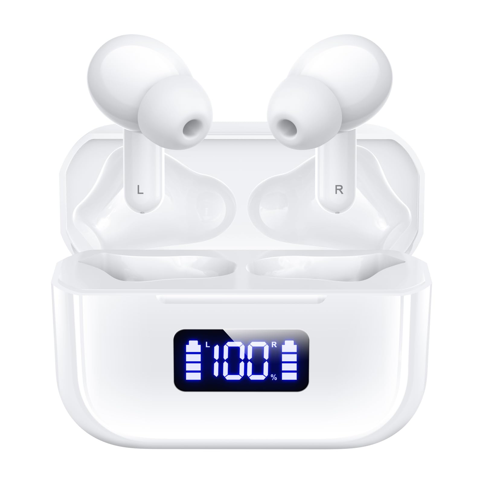 

Model Bluetooth Wireless Earbuds with Bluetooth Up to 48 Hours of Music Sound Noise LED Battery Automatic Comfortable IPX7 Fast Compact and Separate белый