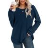 2025 European Style Women's Casual Loose Solid Long Sleeve Waffle Knit Round Neck Top