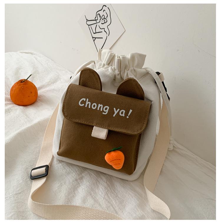 Korean Style Cute Versatile Canvas Crossbody Bucket Bag for Women