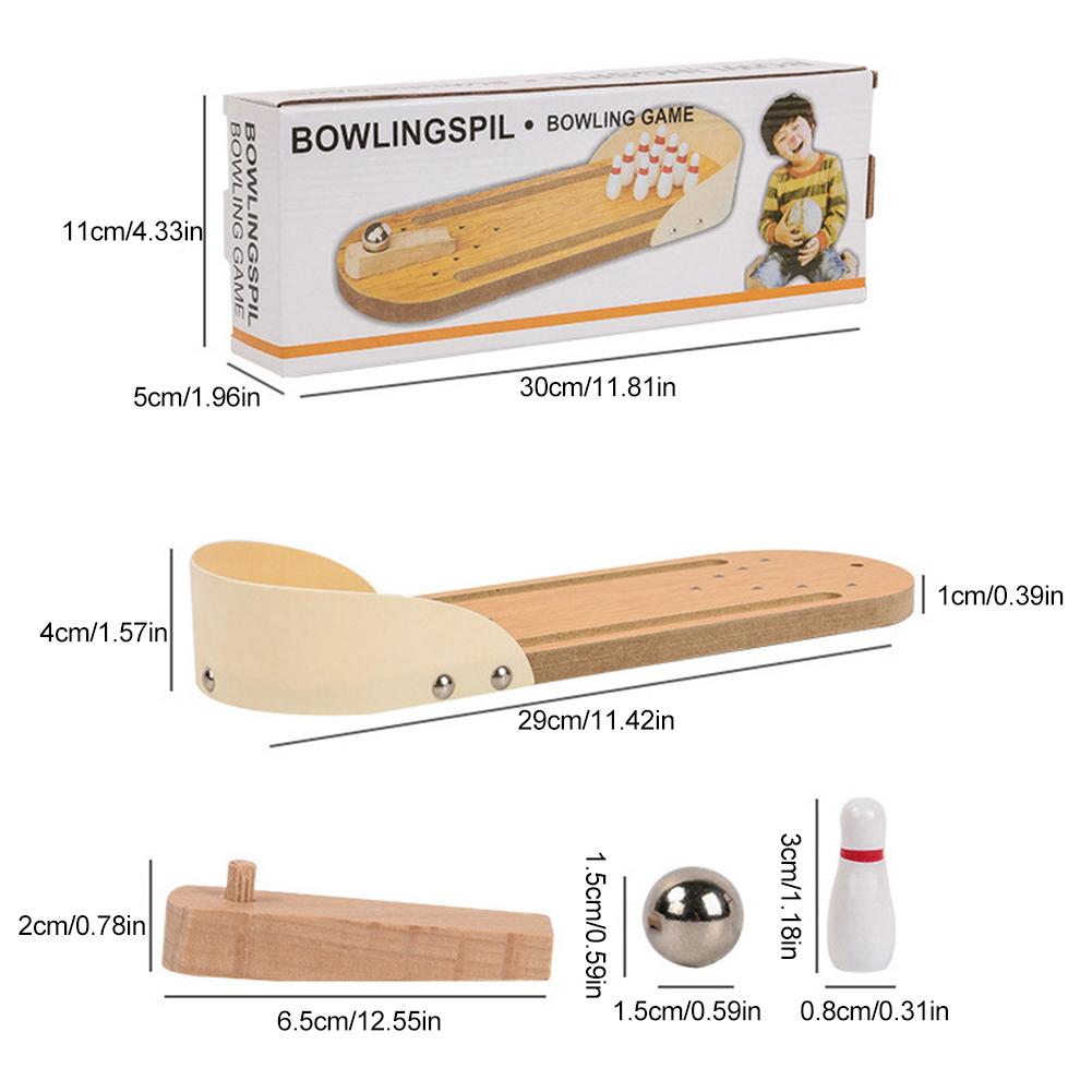 Wooden Board Bowling  with 10 Pins Portable Tabletop Bowling Game Educational Bowling Set for Family Adults Kids