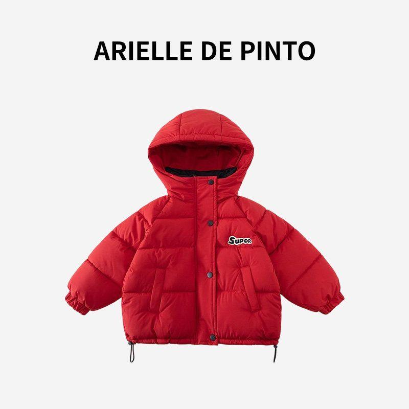 French Arielle De Pinto Boys  Cotton Jacket, Red, Thickened, Stylish Winter Model, New Year s Handsome Hooded Coat Red Coat 130
