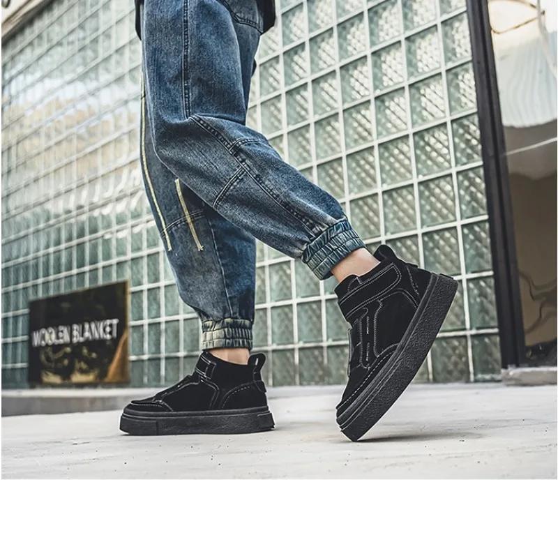 Suede Ankle Boots for Men High Top Casual Sneakers Leather Fashion Outdoor Sports Walking  Slip-on Shoes Brand Luxury Men Boots
