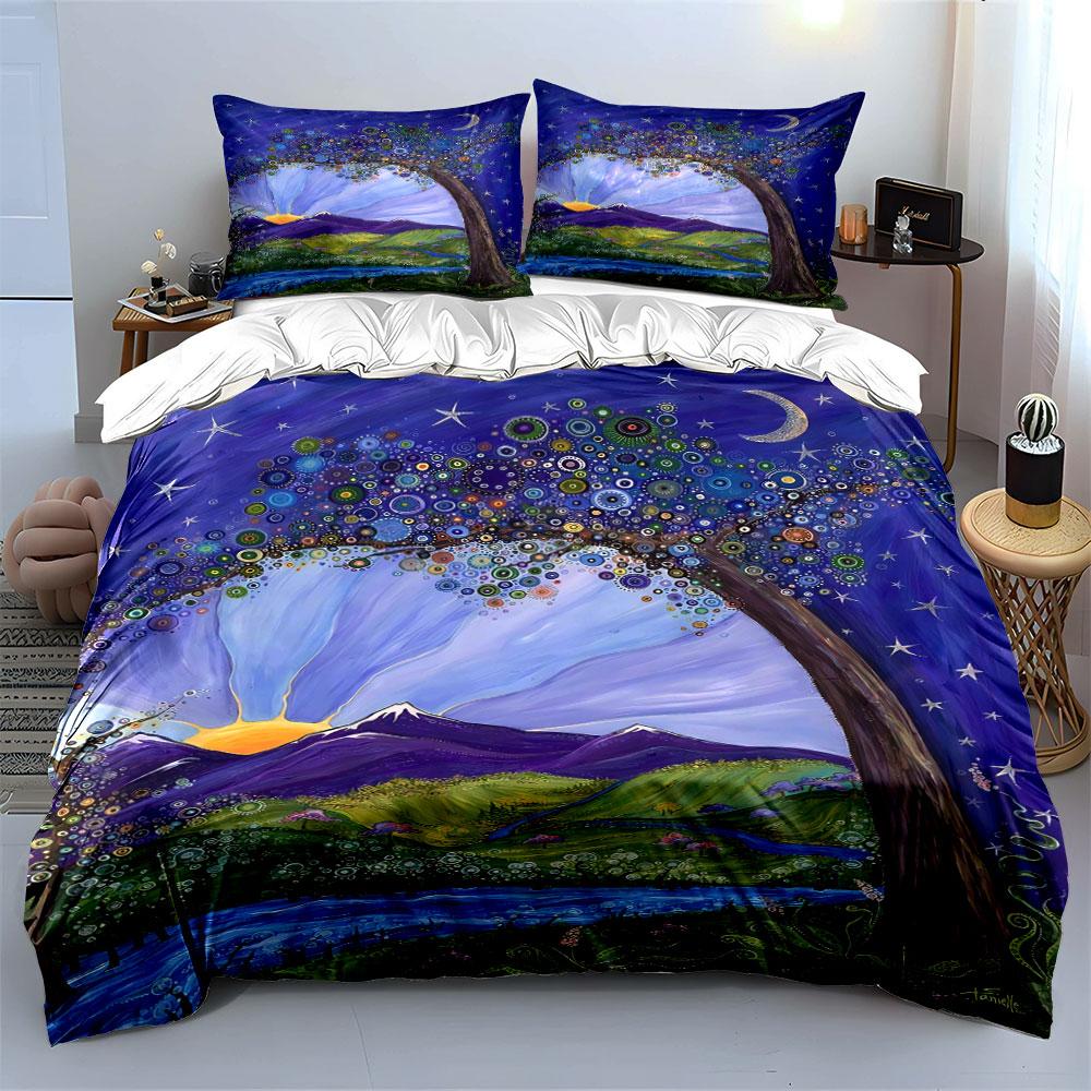 Tree, sun, stars, landscape. Bedding sets Duvet cover sets Duvet covers Pillowcases(1* Duvet Cover 2* Pillowcases without duvet insert)