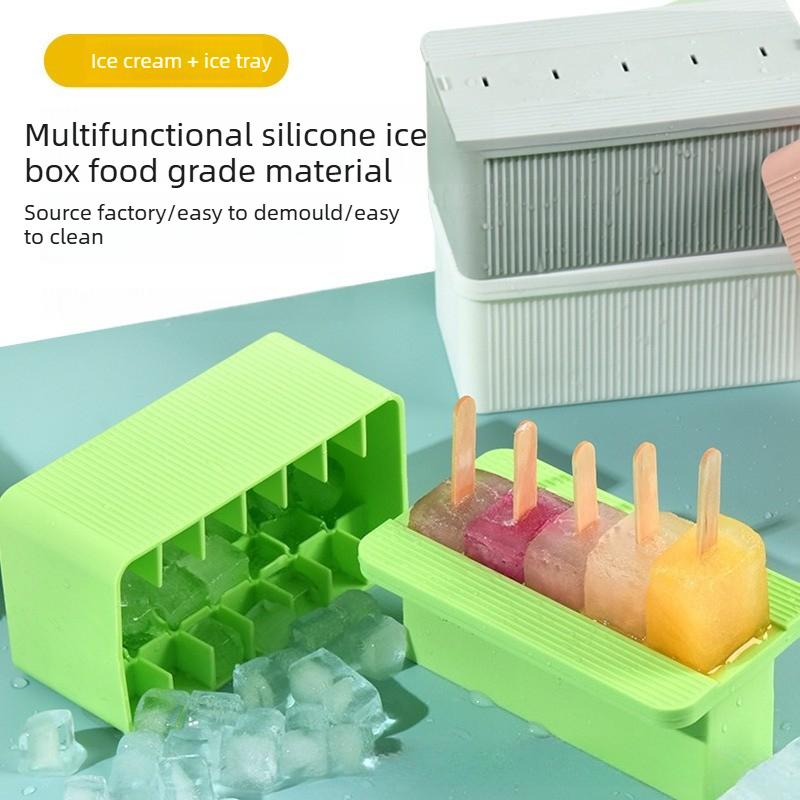 Food Grade Silicone Ice Cube Tray & Popsicle Mold Press-Type Ice Maker Multi-Function Box for Ice Cream