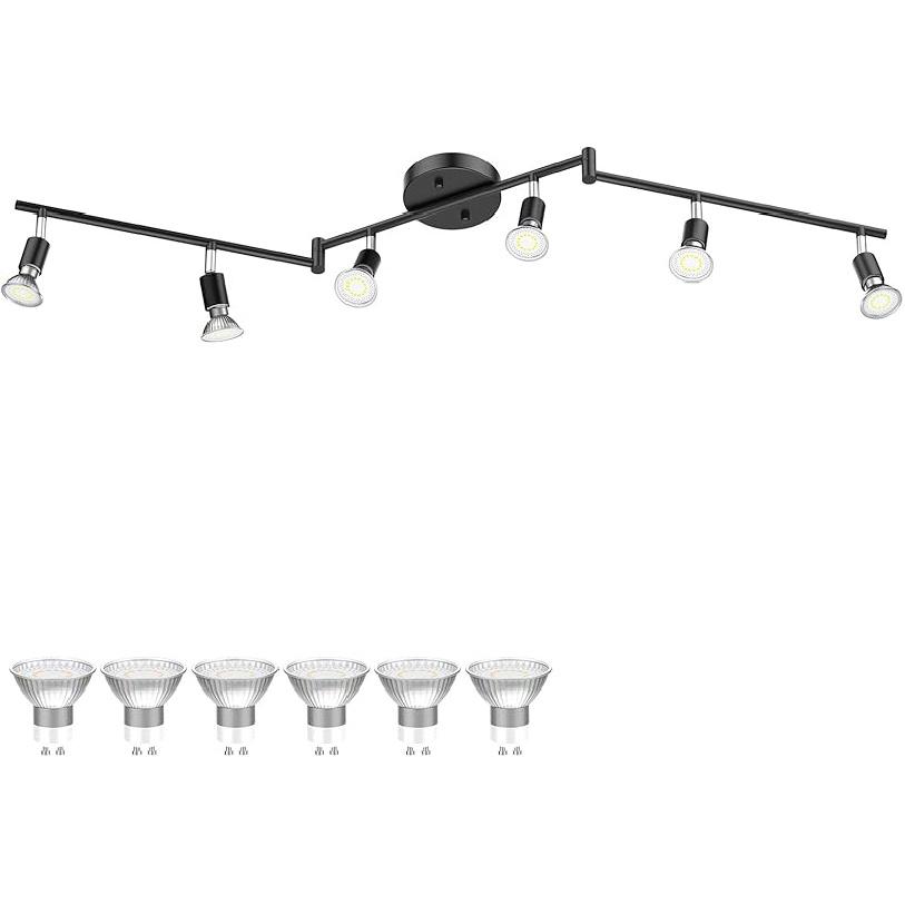 HURYEE Track Lights Ceiling, Black 4 Way Light Fixtures for Kitchen Hallway Bedroom Gallery Fixture Directional Accent Lamp Include 4 Bulbs (4W,