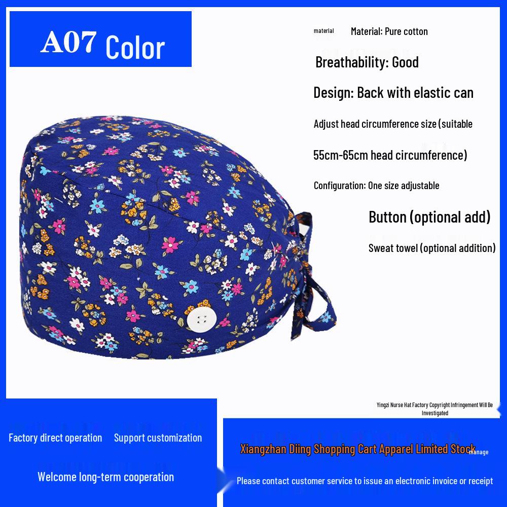 Pure Cotton Printed Surgical Cap for Nurses and Doctors