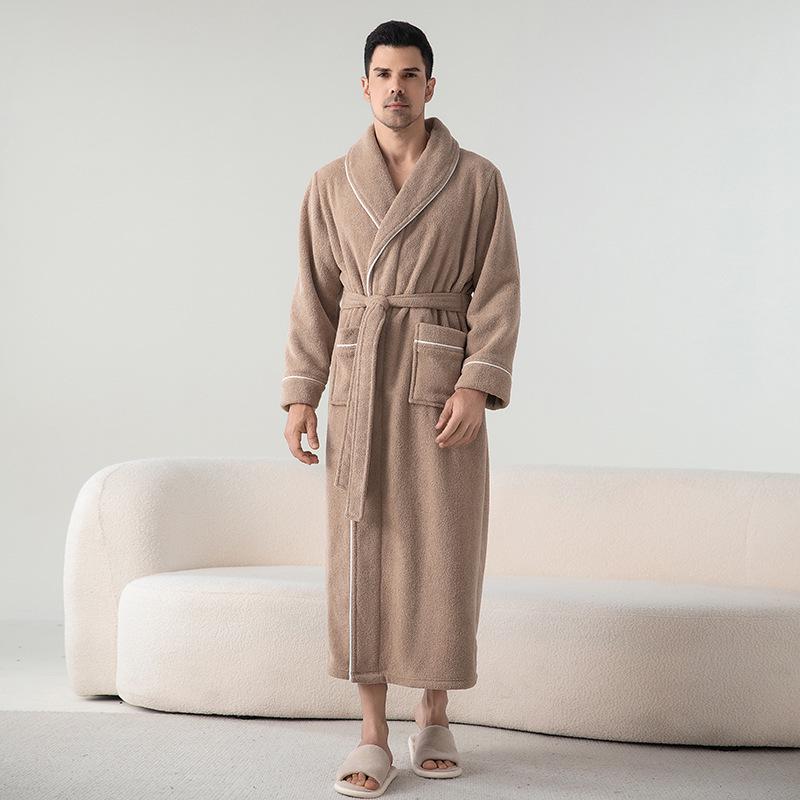 Velvet & Fleece Couple Pajamas: Unisex Long Bathrobe for Autumn/Winter