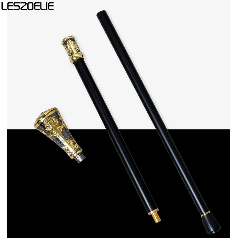 Gold With Black Luxury Pattern Straight Handle Walking Stick For Man Fashionable Canes Woman Detachable Cosplay Party Sticks