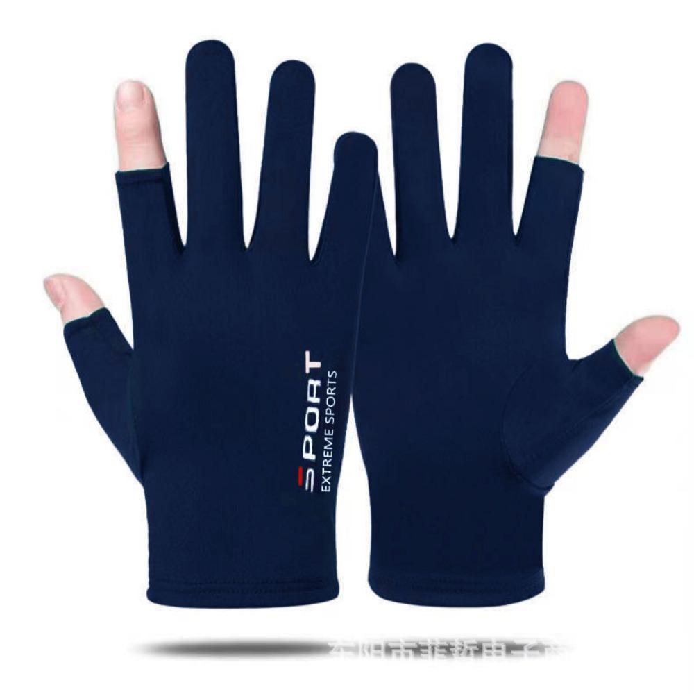 Sunscreen Gloves Men and Women Driving Sweat Fishing Touch Screen Ice Silk Gloves Non-slip Dew Two-finger Riding Half-finger Gloves