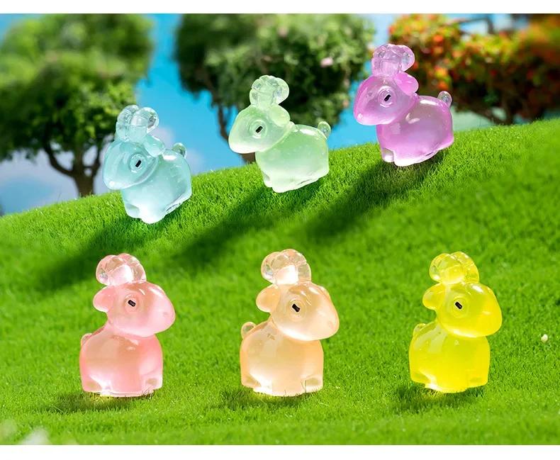 6pcs Luminous Goat Figurine Landscape Home Kawaii Room Decor Dollhouse Miniature Figurines Fairy Garden Decoration Accessories