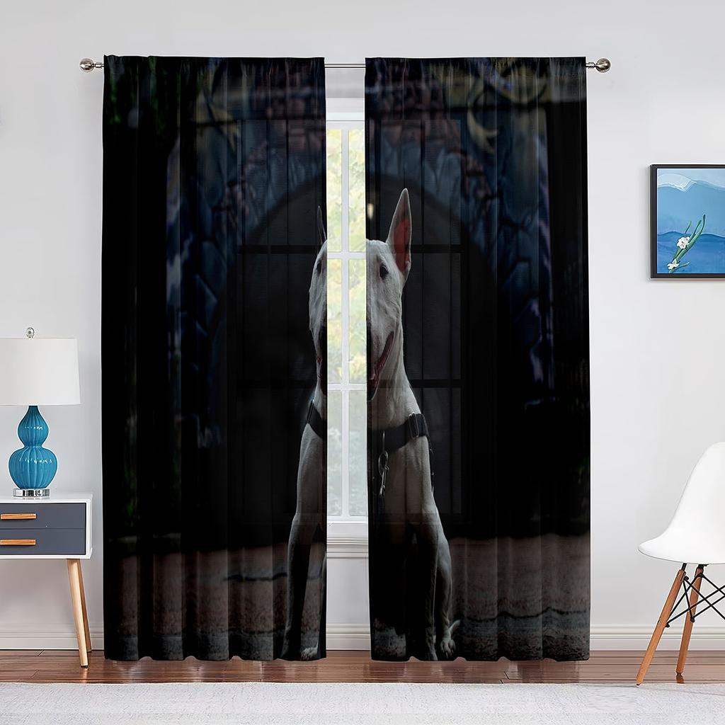 Bull Terrier Dog Animal Print Tulle Curtain for Home Decor Window Decor Bedroom Kitchen Living Room Modern Sheer Voile Curtains