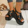 Summer fashion sandals large size one-word buckle with muffin wedge heel platform beach sandals