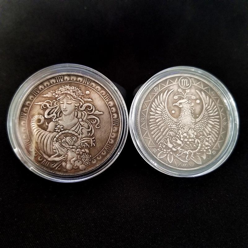 Antique Iron Box of European and American Silver Zodiac Coins