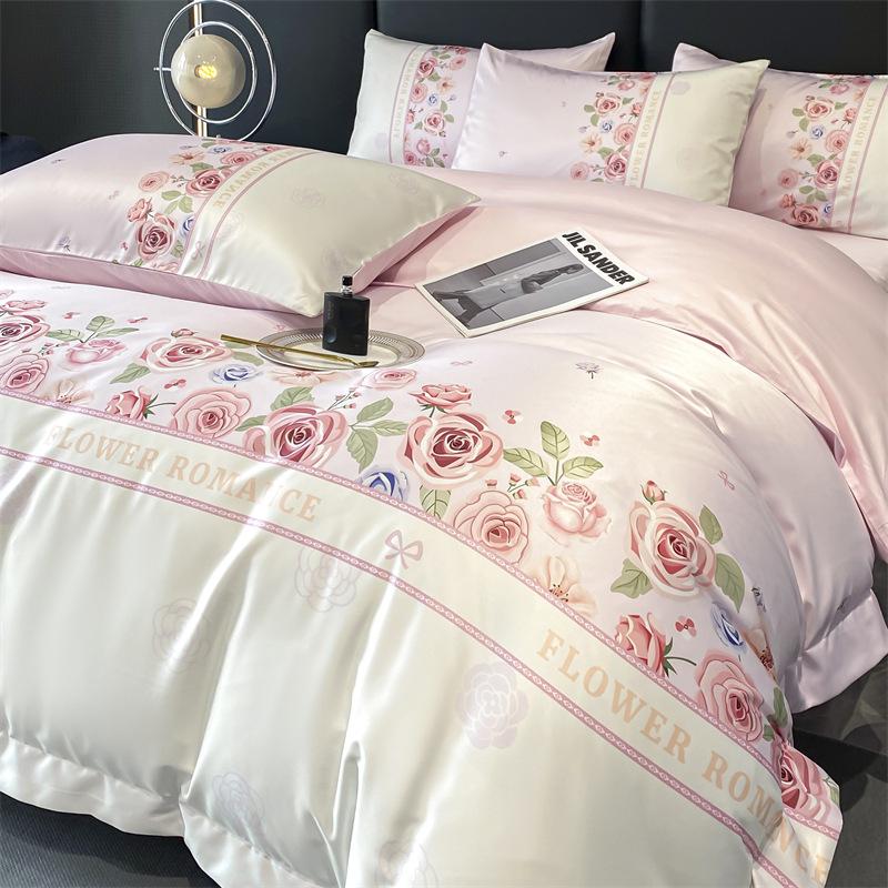 Premium A Silk Printing Bed Four-piece Set Light Luxury Comfortable Breathable Bed Sheet Quilt Cover Pillowcase
